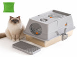 Light Grey Large Stainless Steel Cat Litter Box, Foldable Covered Cat Litter Tray with Top & V1243-MSPT144-LIGHTGRAY-M-OO