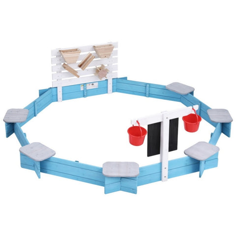 Keezi Kids Sandpit Wooden Round Sand Pit with Cover Funnel Bench Seat Beach Toys 215cm SAND-OCTA-FUNNEL