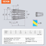 25 pcs ER32 Collet Set, 1/16''-13/16'', ER32 Spring Collet Chuck Set, 0.0006"/15 m TIR Lathe Chuck V952-ERJTER3225J000A7AV0