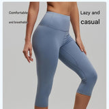 Winter Fitness Bundle - Blue L size Women's High Waist 3/4 Yoga Leggings with Peach Hip Lift and V888-ELOSUNG53742