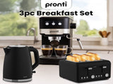 Pronti Breakfast Set with 1.25L Coffee Machine, Silver Noir Toaster & Kettle T02-1711-850D