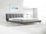 Double Linen Fabric Deluxe Bed Frame Grey V63-819153