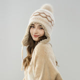Women'S Knitted Hat Furry Ear-Flap Hat Pom-Pom Hat Winter Accessory Women'S - Beige - Size L V1347-939-76328-BEG-L