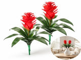 2 Pack 18 Inch Artificial Tropical Bromeliad Flowers, Fake Red Guzmania Floral Stems for Hawaiian V1192-AZ-W-17467