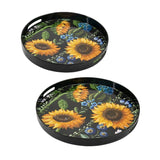Set 2 Sunflower Decorative Round Trays 45cm V637-20865