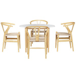 1 Artiss Dining Table and 4 Chairs Set Wishbone Wood DSET-TAB01-RAT-WDX4