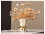 Green Elegant Ceramic Vase with Golden Bow Accent - Textured Relief Flower Holder for Living Room & V888-ELOSUNG27751
