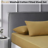 Accessorize Pecan Washed Cotton Fitted Sheet Set King V442-HIN-FITTEDSS-WASHCOTTON-PECAN-KI