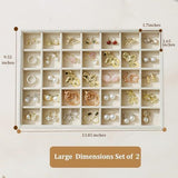 Large Velvet Jewelry Tray Display Drawer Inserts 2 Pack Stackable Jewelry Organizer for Earring V1107-107-05507-BEG-35GRIDS