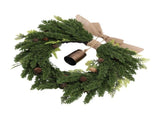 19.7 Inch Cedar Wreath Artificial Cedar Xmas Wreath with Vintage Rustic Cow Bell Brown Linen Ribbon V1294-YM0901-3115250067711