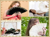 12 Sets Marabou Feather Fan Bulk 20s Folding Fan Wedding Party Favor Lace Vintage Embroidered V1258-DP02-C-2277