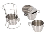 Stainless Steel Camping Cup Set of 4 Double Layer Coffee Mugs with Stand Holder Stackable Outdoor V1294-YM3118220254711-0421