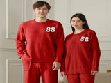 Red Women's Warm & Cozy Semi-Flannel Couple's Pajamas Knitted Digital Pattern, Soft Fleece V888-ELOSUNG50080