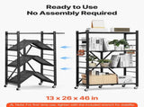 4-Tier Foldable Storage Shelf with Wheels, 66 cm W x 33 cm D x 117 cm H Folding Metal Rack Shelving V952-YDKZDHJHS4C1GV6EX001V0