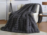 Black Grey Luxury Tuscany Fleece Rabbit Fur Bubble Blanket - Double-Sided Thickened Soft Plush Large V888-ELOSUNG49333