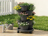 Green Fingers 5 Tier Vertical Garden Planter, Stackable Planters with 4 Wheels, Black, Raised Garden GARDEN-5T-DGY