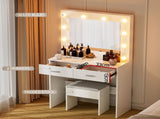 Artiss Dressing Table Vanity Desk Set Stool 10 Led Bulbs White FUR-V-DRESS06-LED-WH-AB