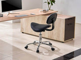 Saddle Rolling Stool, PU Leather Rolling Stool with Backrest, 360&deg Swivel Drafting Stool with V952-MADHSJSMADYKGSSYWV0