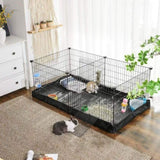 SONGMICS 3 Doors Pet Playpen with Divider Panel and Floor Mat Black V227-8498641000470