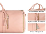 Beige Convertible Garment Duffel Bag with Leather Accents - Travel Weekender Bag for Suits and V888-ELOSUNG12953