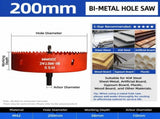 200mm Bi-Metal M42 High Speed Steel Hole Saw with Pilot Drill Bit, Smooth Cutting Edge for PVC, V1107-147-08615