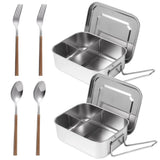 2PCS 304 Stainless Steel Bento Box, 40oz 3-Compartment Metal Lunch Container with Fork and Spoon, V1369-AZ3-W-08749