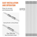 8 m Chimney Sweep Kit, w/ 8Reinforced Nylon Flexible Rods, Ergonomic Chimney Cleaning Brush, V952-YCS26YC1PCS8SK8QRV0