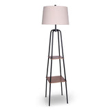 Sarantino Metal Etagere Floor Lamp Shade Metal Shelf in Wood Finish LMP-MLM-523