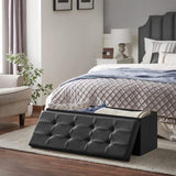 SONGMICS 110cm Folding Storage Ottoman Bench with Flipping Lid Footrest Black V227-8498402106991