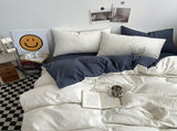 White and Dark Grey Washed Cotton Bedding Set - Solid Color Fitted Sheet Style, 4-Piece Set for 1.8m V888-ELOSUNG48735