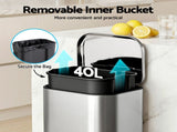 Cefito Kitchen Trash Can 40L Pedal Bins Rubbish Bin Steel with Soft Close Lid, Removable Inner RB-40L-1C-GY