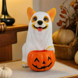 Halloween Ghost Corgi Candy Bowl, Cute Resin Puppy Statue With Pumpkin Treat Jar for Tabletop Home V1366-AZ2-W-13168