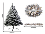 Christabelle 3pc Christmas Set 1.5m Snow Flocked Tree 61cm Pre-Lit LED Wreath & 2.74m Frosted CMB-BXS210SN-WG