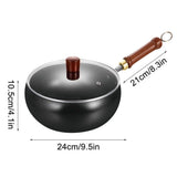 Hand-Forged Uncoated Iron Wok Pan with Glass Lid Big Belly Stir Fry Pan for Searing & Sauting V1366-AZ2-W-12847
