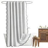 Waterproof Shower Curtain Thick Boho Wavy Edge With Rustproof Hooks - White V1263-JX-8071-1