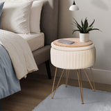 Side Table Storage Ottoman - Velvet Padded Stool Vanity Footstool REMY CREAM BEIGE V274-FT-BL-250106-BE