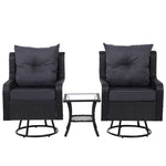 Gardeon 3PC Outdoor Furniture Bistro Set Lounge Wicker Swivel Chairs Table Cushion Black ODF-RAN-ROAT-3PCS-BK-AB