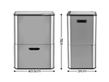Cefito 63L Rubbish Bin 3 Compartment Stainless Steel Split Door Trash Can Silver RB-63L-3C-SI
