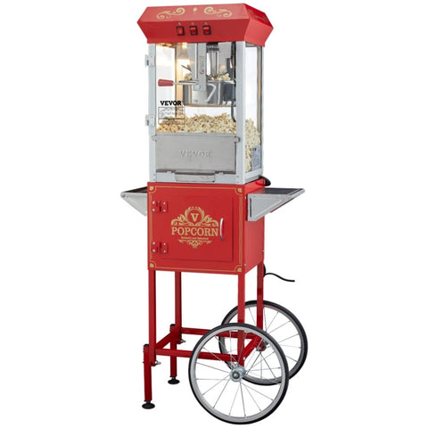 VEVOR Popcorn Popper Machine with Cart Popcorn Maker 850W 8 Oz 48 Cups Red V952-CSBMHJ8OZ850W171EV3