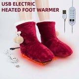 Cozy Wine-Red USB Heated Foot Warmer Boots with Plush Fleece Lining, Adjustable Temperature & Timer, V1341-ZY-4DFHTLRV-RED