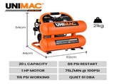 UNIMAC 20L Twin Tank Air Compressor, 116PSI Portable Silent Oil-Free Electric, for Airtools Tyre V219-TOLACMUM2C0FA