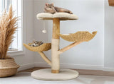 Real Wood Cat Tree Tower in Natural Wood for Indoor Cats Up to 10KG, 60x111cm V178-59364