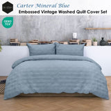 Ardor Carter Mineral Blue Embossed Vintage Washed Geometric Quilt Cover Set Queen V442-INT-QUILTCS-CARTER-MINERALBLUE-QS