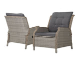Gardeon 2PC Recliner Chair Sun lounge Wicker Lounger Outdoor Furniture Adjustable Grey ODF-RCL-RW-CHOTM-GEX2