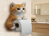 Cat Paper Holder - Funny 3D Resin Cat Toilet Paper Roll Holder, Wall Mount Bathroom Tissue Roll V1369-AZ3-W-10071