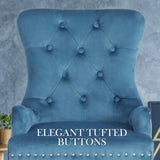 French Provincial Dining Chair Ring Studded Velvet Rubberwood Leg LISSE NAVY BLUE V274-FT-VFC-1141-NV1