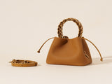 Genuine Leather Mini Bucket Bag with Braided Handle - Chic Drawstring Crossbody Purse V888-ELOSUNG35983