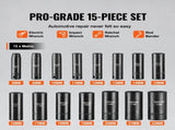 3/8" Drive Impact Socket Set, 15 Piece Deep Socket Set Metric 8-22mm, 6 Point Cr-Mo Alloy Steel for V952-CJTTZJ1CRMO1D0PTUV0