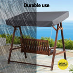 Gardeon Wooden Swing Chair Garden Bench Canopy 3 Seater Outdoor Furniture ODF-GSC-W3S-CC-ABC