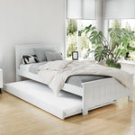 Artiss Bed Frame King Single Size Wooden Trundle Daybed White ELVIS WBED-D-03KS-107-AB